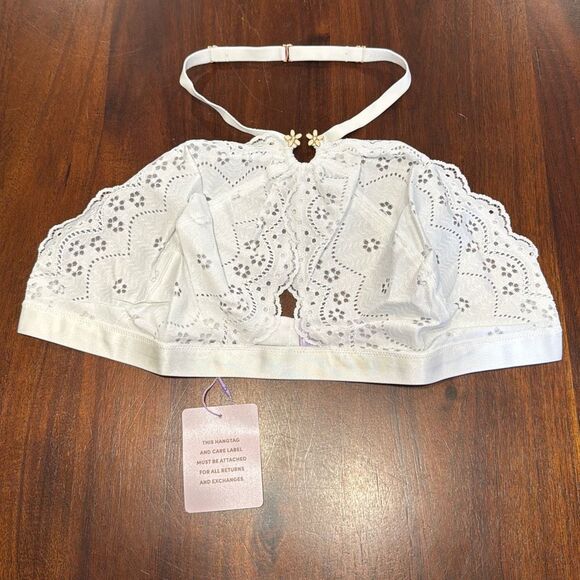 Savage X Fenty Angel White Embroidered Lace Halter Bralette Women’s 2X - Picture 10 of 13